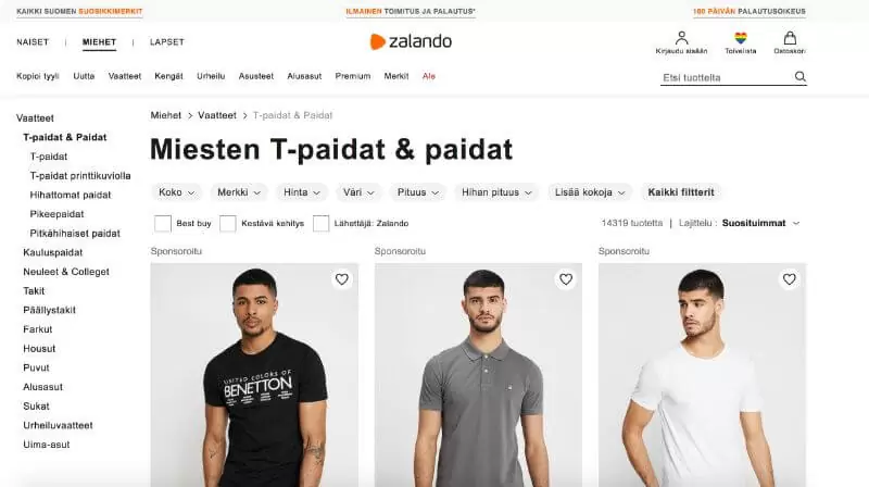 Zalando ulkoasu
