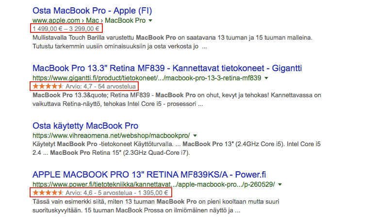 Rich snippet verkkokauppa